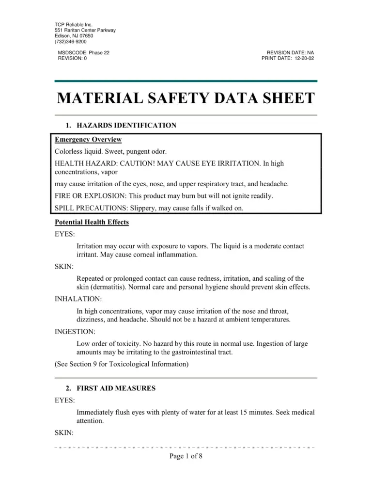 MATERIAL SAFETY DATA SHEET